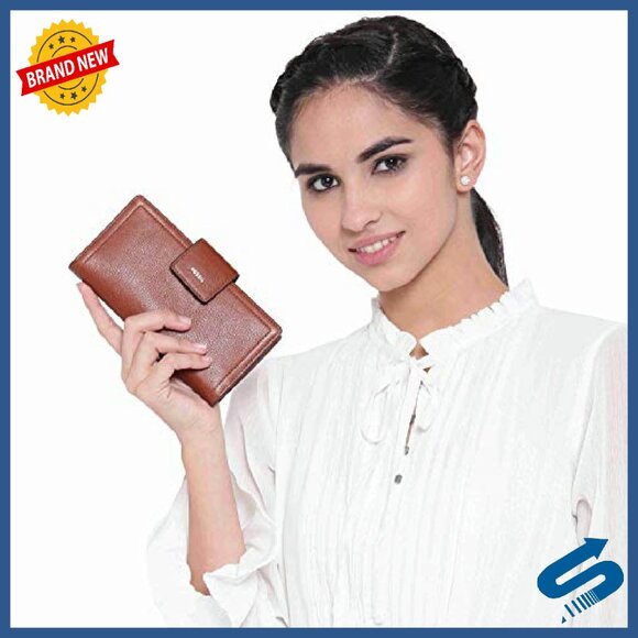 Leather Tab Clutch Wallet with RFID Protection, Compact Size